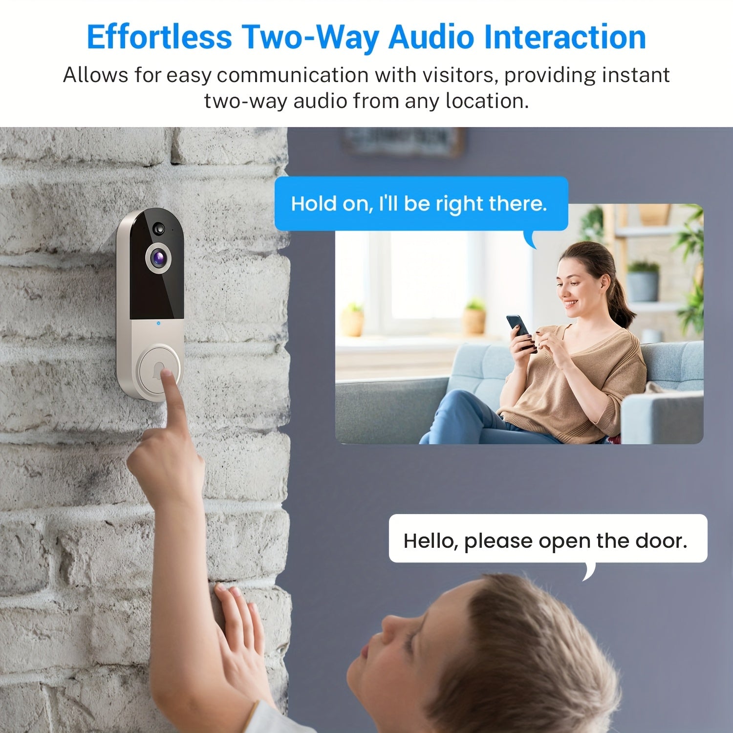 1080p Wireless Wi-Fi Video Doorbell Camera With Chime, Battery Powered, AI Human Detection, Live View, Night Vision, Cloud Storage, 2.4G WiFi Only, Indoor Outdoor Surveillance Cam For Home Security System