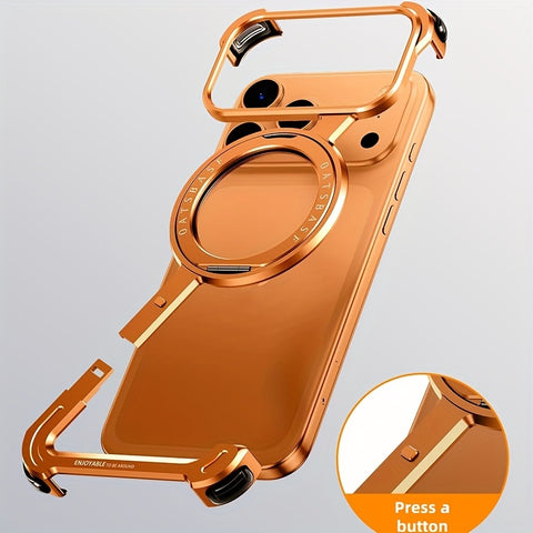 This Minimalist Phone Case Is Compatible with The Apple 17 Pro/17 Pro Max, Featuring a 360° Rotating Stand with an Aluminum Metal Frameless Design And Z-Shaped Bumper, Offering Shockproof Protection (Available in Black And T