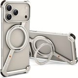 This Minimalist Phone Case Is Compatible with The Apple 17 Pro/17 Pro Max, Featuring a 360° Rotating Stand with an Aluminum Metal Frameless Design And Z-Shaped Bumper, Offering Shockproof Protection (Available in Black And T