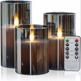 3pcs Flameless Candles with Remote Control Timer: 3D Wick Battery-Powered LED Pillar Candle, Unbreakable Acrylic Fake Candy Set for Home Decor Romantic Atmosphere - Gray, Artificial Candles, Candle Decor, Halloween Candle, Sm