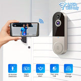 1080p Wireless Wi-Fi Video Doorbell Camera With Chime, Battery Powered, AI Human Detection, Live View, Night Vision, Cloud Storage, 2.4G WiFi Only, Indoor Outdoor Surveillance Cam For Home Security System