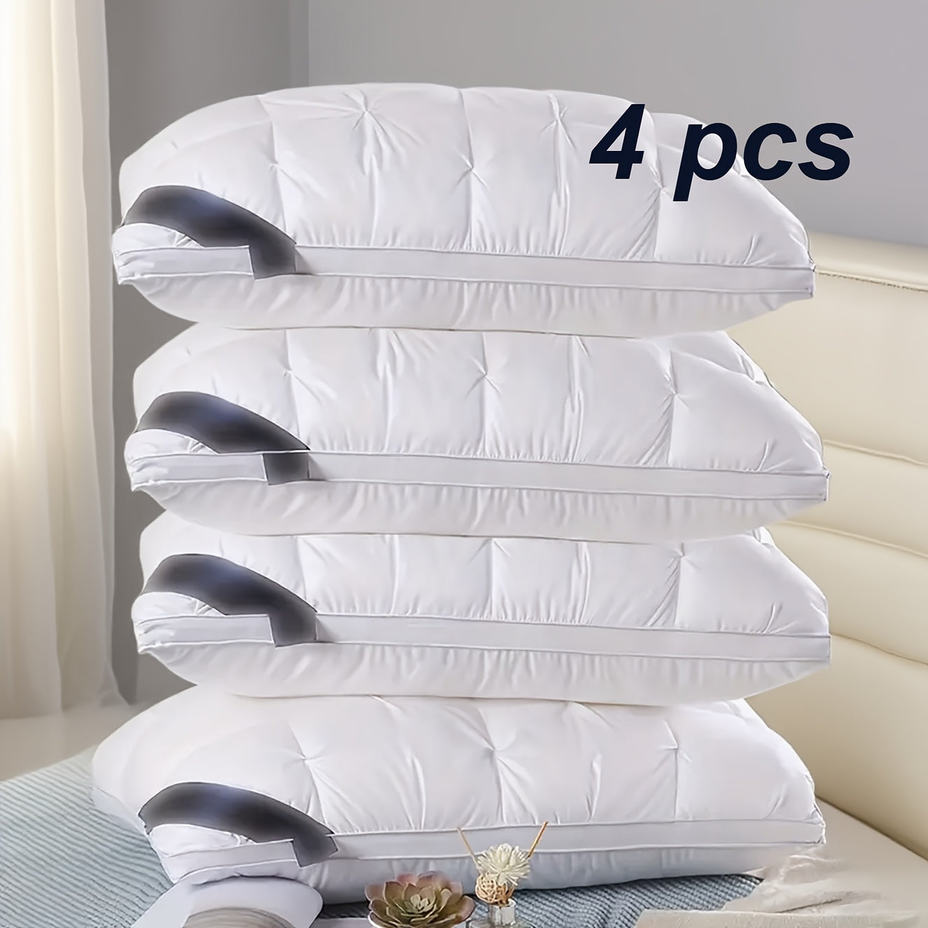 1/2/4pcs 3D Luxury Hotel Pillow Set - Deep Sleeping Massage Pillow Core, Moisture-Absorbing Breathable Polyester Bedding for Bedroom, Living Room