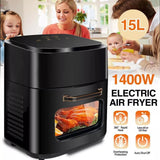 15L Black Multifunctional Digital Air Fryer Oven with Rapid Air Circulation & Smart Touch & Visible Window, Adjustable Timer & Temperature Control for Healthy Oil Free & Low Fat Cooking, Nonstick Basket, Chicken, Crisps, Broi
