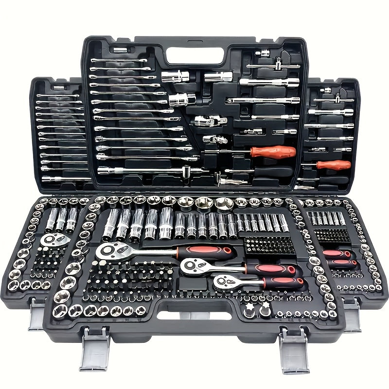 216/46pcs Mechanical Tool Socket Set, 1/2” 1/4” 3/8” Drive SAE and Metric Sizes, Universal Ratchet Wrench Kit with 72-Tooth Ratchets for Automotive, Home, Garage, Bicycle Trunk Use
