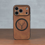 Luxury Retro Faux Sheepskin Faux Leather Case Compatible with iPhone 17 16 15 14 13 12 11 Pro Max Plus Magnetic Wireless Charging 17 Pro Max Cases Soft Bumper Deer Head Pattern Shockproof Cover