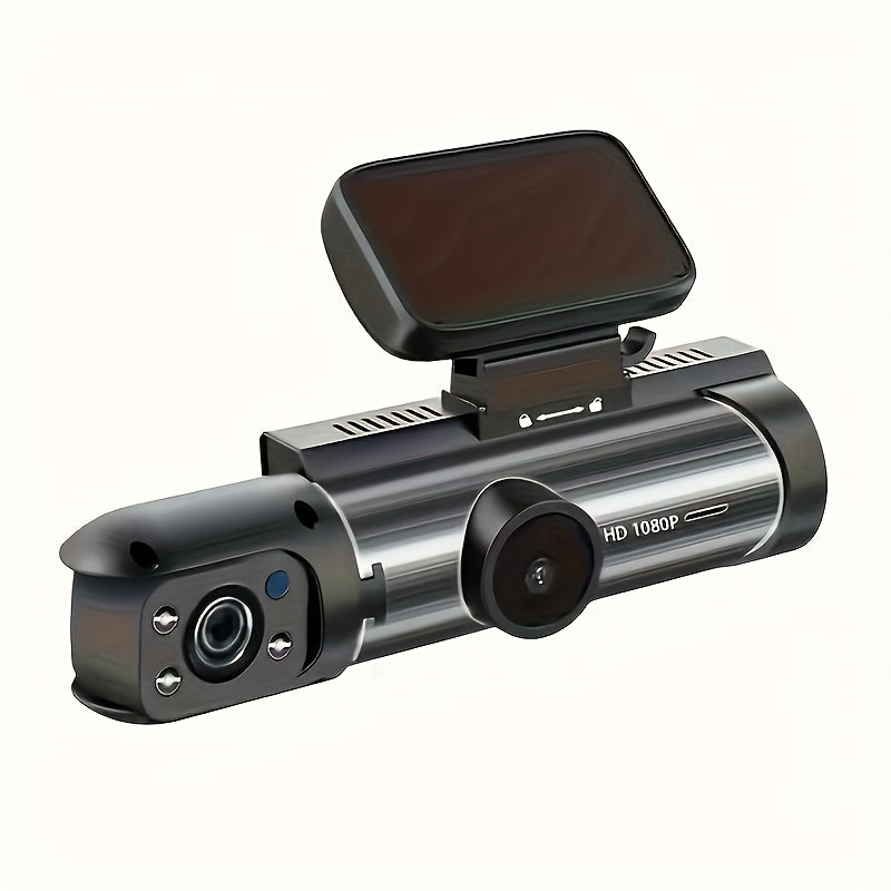 Dual Lens Car Dash Cam with Front & Cabin View, 1080P HD Front & 720P HD Rear, Night Vision, Loop Recording, G-Sensor, Motion Detection, 64GB Memory Card Option, Rechargeable Battery, Adhesive Mount for Universal Vehicle Comp