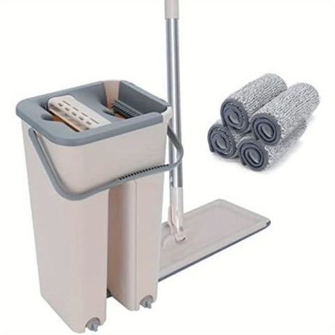 Mop and Bucket Set Floor Mop and Bucket System Set, 360° Flat Squeeze Microfiber Mop Home Floor Tiles Cleaning with 4 Wet Dry Cleaning Buckets for Floor Cleaning