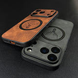 Luxury Retro Faux Sheepskin Faux Leather Case Compatible with iPhone 17 16 15 14 13 12 11 Pro Max Plus Magnetic Wireless Charging 17 Pro Max Cases Soft Bumper Deer Head Pattern Shockproof Cover