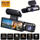 Dual Lens Car Dash Cam with Front & Cabin View, 1080P HD Front & 720P HD Rear, Night Vision, Loop Recording, G-Sensor, Motion Detection, 64GB Memory Card Option, Rechargeable Battery, Adhesive Mount for Universal Vehicle Comp