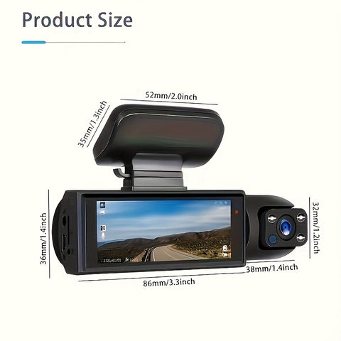 Dual Lens Car Dash Cam with Front & Cabin View, 1080P HD Front & 720P HD Rear, Night Vision, Loop Recording, G-Sensor, Motion Detection, 64GB Memory Card Option, Rechargeable Battery, Adhesive Mount for Universal Vehicle Comp