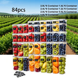 84/48-Pack (42/24 Containers And 42/24 Lids) Storage Boxes with Airtight Lids for Cereal Powder, Coffee Beans, And Corn Flakes, with Capacities of 2.8L, 2.4L, 2.0L, 1.6L, 1.4L, 1.2L, 0.8L, And 0.5L