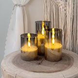 3pcs Flameless Candles with Remote Control Timer: 3D Wick Battery-Powered LED Pillar Candle, Unbreakable Acrylic Fake Candy Set for Home Decor Romantic Atmosphere - Gray, Artificial Candles, Candle Decor, Halloween Candle, Sm