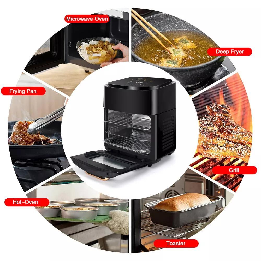 15L Black Multifunctional Digital Air Fryer Oven with Rapid Air Circulation & Smart Touch & Visible Window, Adjustable Timer & Temperature Control for Healthy Oil Free & Low Fat Cooking, Nonstick Basket, Chicken, Crisps, Broi