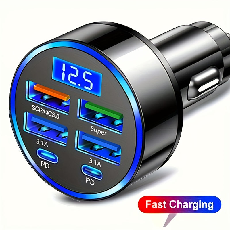 2PD 4USB Car Charger with Fast Charging PD QC3.0, 30 Minutes Full 60% - Universal, Stable and Fast Charging, Suitable for Various Devices, Car Mobile Phone Charger, Car Charging Station | Modern Charging Station | Durable Cha