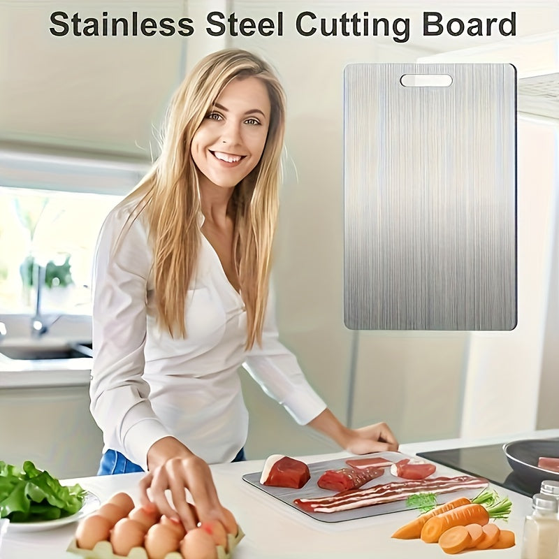 1pc Durable Commercial & Household Cutting Board - Non-Slip Base, Easy to Clean with Handle - Corrosion-Resistant Stainless Steel Material, Suitable for Meat, Vegetables, and Fruits - Dishwasher Safe, Portable Indoor/Outdoor