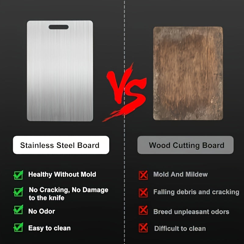 1pc Durable Commercial & Household Cutting Board - Non-Slip Base, Easy to Clean with Handle - Corrosion-Resistant Stainless Steel Material, Suitable for Meat, Vegetables, and Fruits - Dishwasher Safe, Portable Indoor/Outdoor