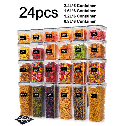 84/48-Pack (42/24 Containers And 42/24 Lids) Storage Boxes with Airtight Lids for Cereal Powder, Coffee Beans, And Corn Flakes, with Capacities of 2.8L, 2.4L, 2.0L, 1.6L, 1.4L, 1.2L, 0.8L, And 0.5L