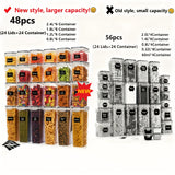84/48-Pack (42/24 Containers And 42/24 Lids) Storage Boxes with Airtight Lids for Cereal Powder, Coffee Beans, And Corn Flakes, with Capacities of 2.8L, 2.4L, 2.0L, 1.6L, 1.4L, 1.2L, 0.8L, And 0.5L