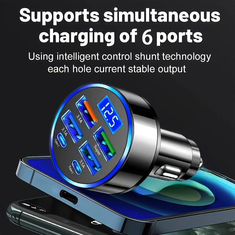 2PD 4USB Car Charger with Fast Charging PD QC3.0, 30 Minutes Full 60% - Universal, Stable and Fast Charging, Suitable for Various Devices, Car Mobile Phone Charger, Car Charging Station | Modern Charging Station | Durable Cha