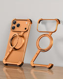This Minimalist Phone Case Is Compatible with The Apple 17 Pro/17 Pro Max, Featuring a 360° Rotating Stand with an Aluminum Metal Frameless Design And Z-Shaped Bumper, Offering Shockproof Protection (Available in Black And T