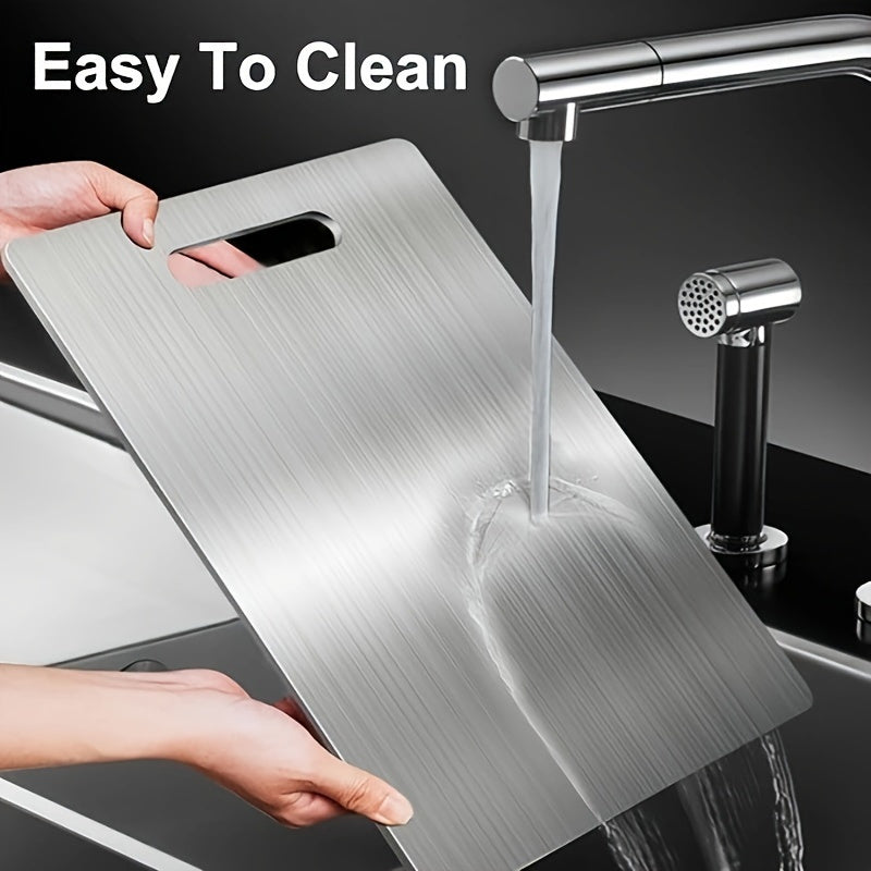 1pc Durable Commercial & Household Cutting Board - Non-Slip Base, Easy to Clean with Handle - Corrosion-Resistant Stainless Steel Material, Suitable for Meat, Vegetables, and Fruits - Dishwasher Safe, Portable Indoor/Outdoor