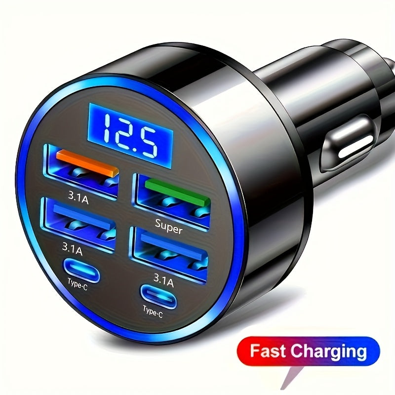 2PD 4USB Car Charger with Fast Charging PD QC3.0, 30 Minutes Full 60% - Universal, Stable and Fast Charging, Suitable for Various Devices, Car Mobile Phone Charger, Car Charging Station | Modern Charging Station | Durable Cha