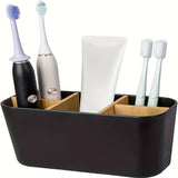 ABERZEY 5-Slot Black Plastic Toothbrush Holder with Dividers - Lightweight, No Electricity Needed, Freestanding Bathroom Countertop Organizer for Electric Toothbrushes, Toothpaste, Razors - Durable & Stylish Design, Toothbrus