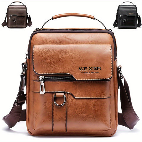 Men'S Vintage Crossbody Bag - Adjustable Strap, Multiple Compartments, Business Casual Shoulder Bag with 