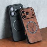 Luxury Retro Faux Sheepskin Faux Leather Case Compatible with iPhone 17 16 15 14 13 12 11 Pro Max Plus Magnetic Wireless Charging 17 Pro Max Cases Soft Bumper Deer Head Pattern Shockproof Cover