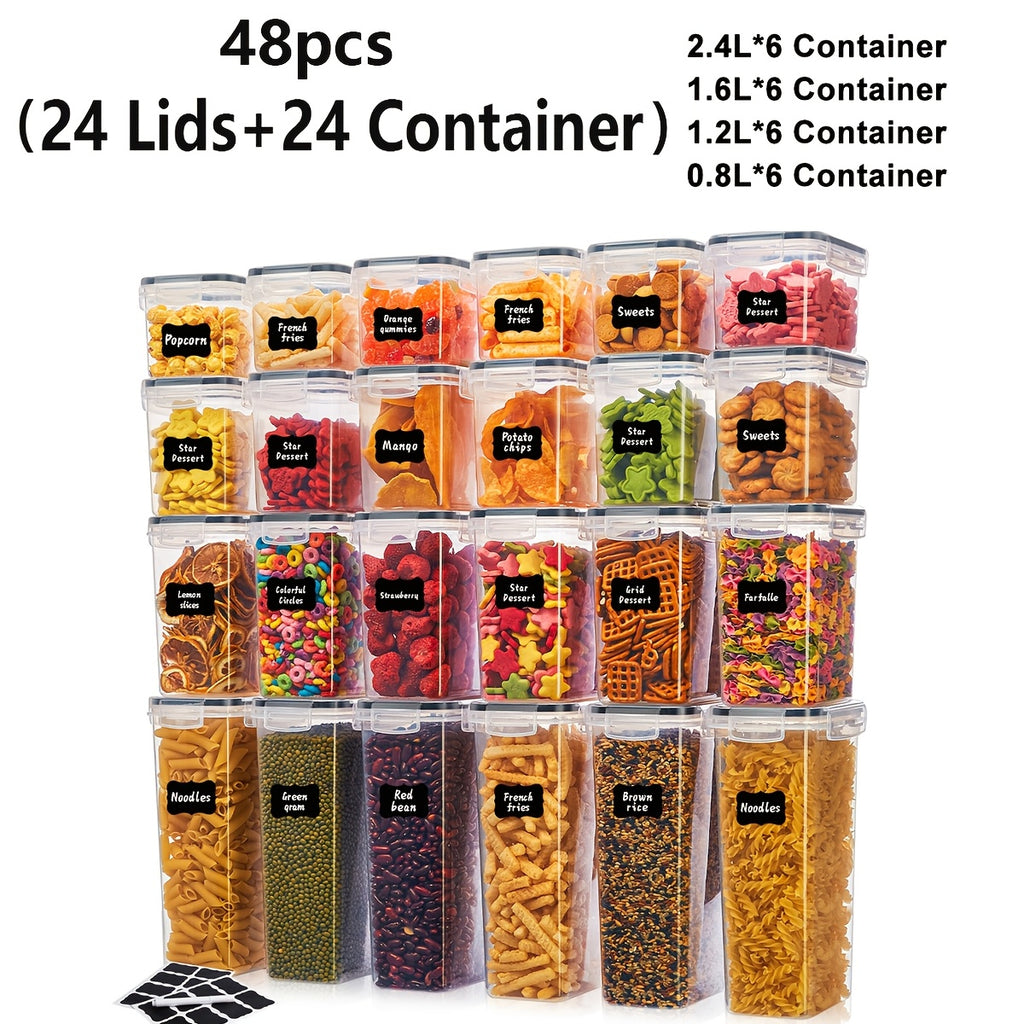 84/48-Pack (42/24 Containers And 42/24 Lids) Storage Boxes with Airtight Lids for Cereal Powder, Coffee Beans, And Corn Flakes, with Capacities of 2.8L, 2.4L, 2.0L, 1.6L, 1.4L, 1.2L, 0.8L, And 0.5L