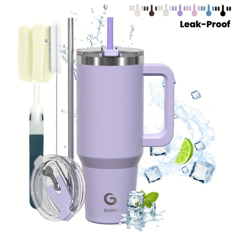 40oz BIGRD Stainless Steel Vacuum Insulated Tumbler with Double-Lid Design, Non-Slip Base, Dual Silicone Nozzles, and Handle - Leak-Proof Travel Mug for Hot & Cold Drinks, Ideal for Sports and Daily Us