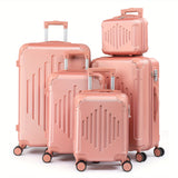 5pcs Luggage with Corner Protectors, 12/ 16/ 20/ 24/ 28-Inch, Durable Hard Shell, 360 Spinner Wheels, Multifunctional Large Capacity, Lightweight Travel Suitcase