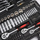 216/46pcs Mechanical Tool Socket Set, 1/2” 1/4” 3/8” Drive SAE and Metric Sizes, Universal Ratchet Wrench Kit with 72-Tooth Ratchets for Automotive, Home, Garage, Bicycle Trunk Use