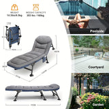 5-Way Adjustable Folding Camp Bed with Pillow & Mattress - Heavy-Duty Portable Outdoor Bed with Sturdy Frame, Manual Recliner Mechanism & Solid Backrest for Indoor/Outdoor Use, Camping, Beach, Garden, Balcony - Space-Saving D