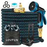 LOVFEN Expandable Flexible Garden Water Hose with 10 Function Spray Nozzle BLUE