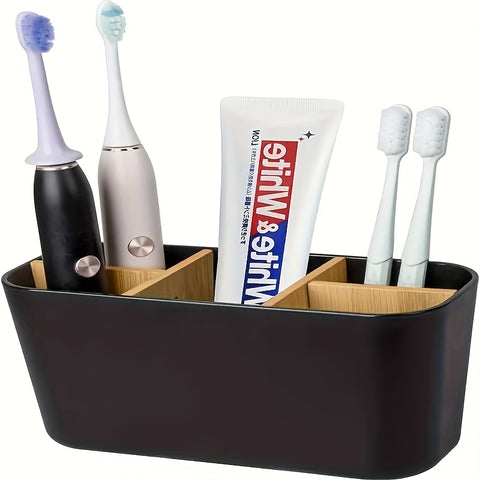 ABERZEY 5-Slot Black Plastic Toothbrush Holder with Dividers - Lightweight, No Electricity Needed, Freestanding Bathroom Countertop Organizer for Electric Toothbrushes, Toothpaste, Razors - Durable & Stylish Design, Toothbrus