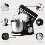 SUPERLEX 3-in-1 Stand Mixer 5L 1300W 8-Speed Kitchen Machine with Pulse, Stainless Steel Dough Hook Whisk & Eggbeater Attachments, Energy Class A+++ for Baking Cakes Bread, Black, Baking Essentials, Ergonomic Handle, Reliable