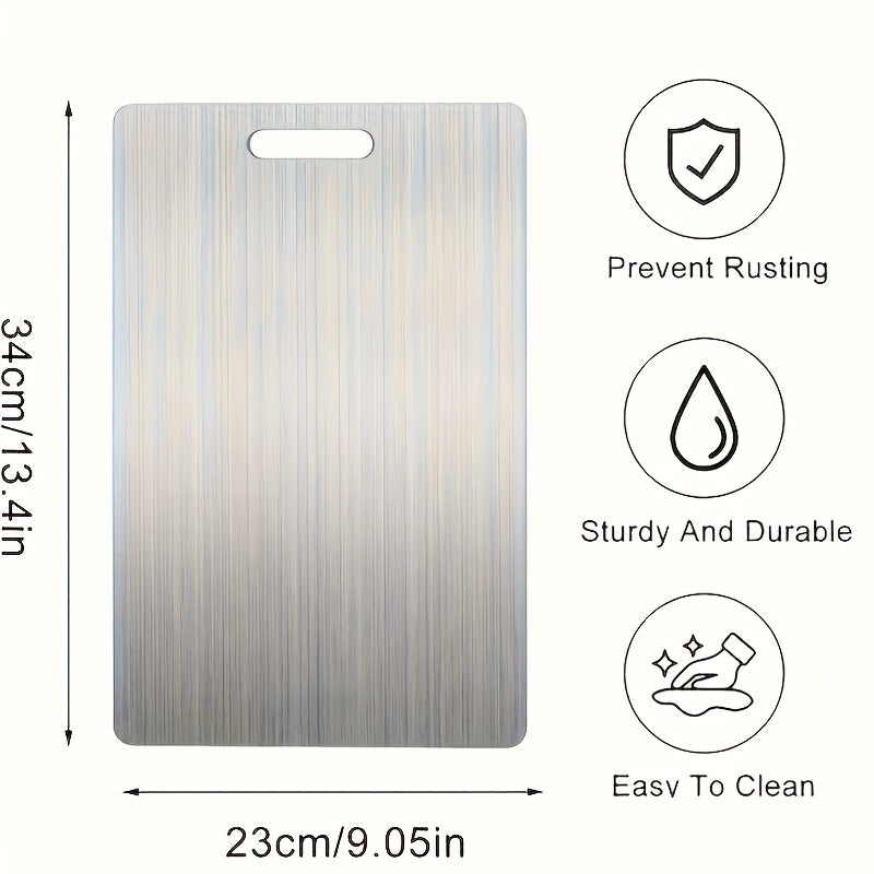 1pc Durable Commercial & Household Cutting Board - Non-Slip Base, Easy to Clean with Handle - Corrosion-Resistant Stainless Steel Material, Suitable for Meat, Vegetables, and Fruits - Dishwasher Safe, Portable Indoor/Outdoor