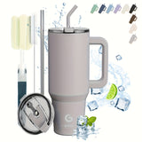 40oz BIGRD Stainless Steel Vacuum Insulated Tumbler with Double-Lid Design, Non-Slip Base, Dual Silicone Nozzles, and Handle - Leak-Proof Travel Mug for Hot & Cold Drinks, Ideal for Sports and Daily Us