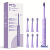 SEJOY Sonic Electric Toothbrush Rechargeable Electric Toothbrush, Deep Cleaning with 3 Modes, 6 Replacement Brush Heads, Portable, Suitable for Travel, Dormitory, Gift, Black, Pink, Blue, Purple, Gift for Parents, Couples