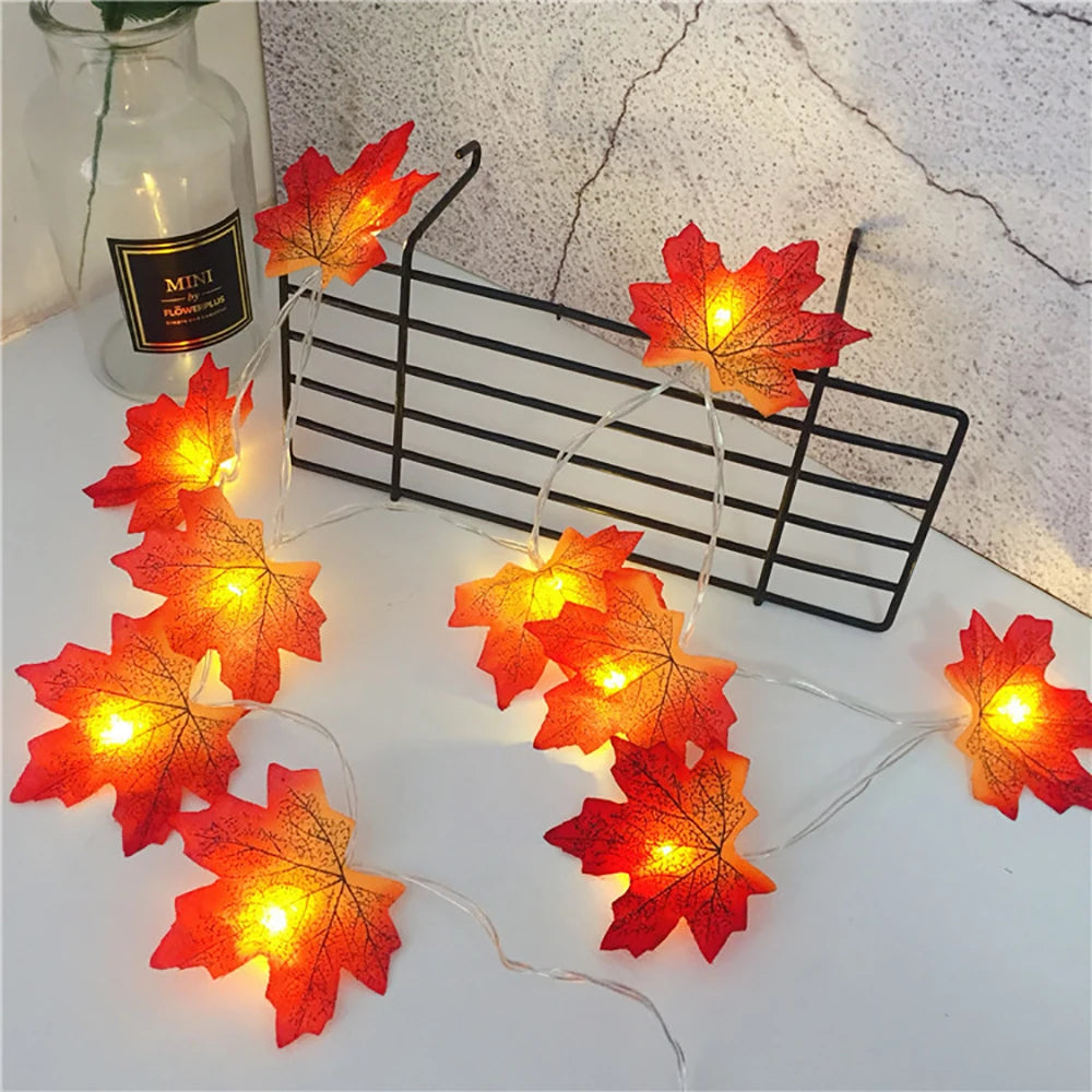 2/3/6M Halloween LED Lights String,Artificial Maple Leaf Lantern Garland,Halloween Christmas Thanksgiving Day Home Decorations