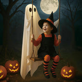 Halloween Hanging Swing Ghost Decor Thicken Spooky Ghost Ornament Battery Powered Cute White Ghost Swing for Porch Yard Trees