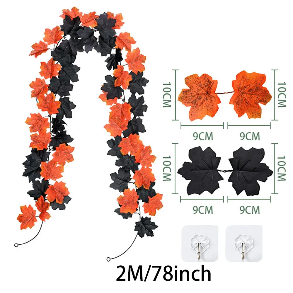 2M Artificial Fall Maple Leaf Garland Fake Plants Autumn Decor Leaves Vine for Thanksgiving Halloween Festivals Wedding Decora