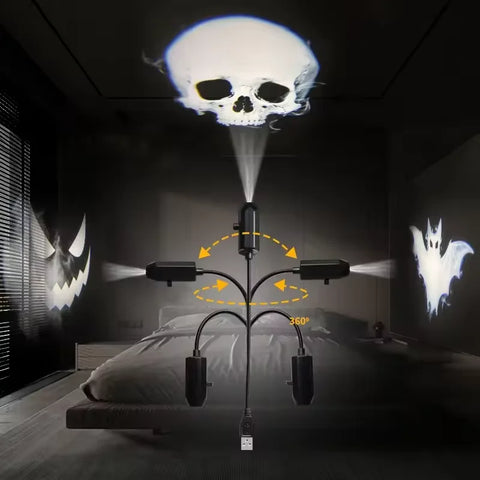 Halloween Decorations 360° Rotatable Skull Led Night Light With Interchangeable Projection Pattern Usb Powered Halloween Product