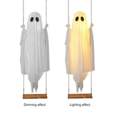Halloween Hanging Swing Ghost Decor Thicken Spooky Ghost Ornament Battery Powered Cute White Ghost Swing for Porch Yard Trees