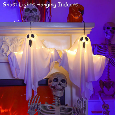 Halloween Hanging Ghosts Light Up Warm LED Light Indoor Outdoor Front Porch Yard Scary Cute Halloween Ghost Decor Gifts
