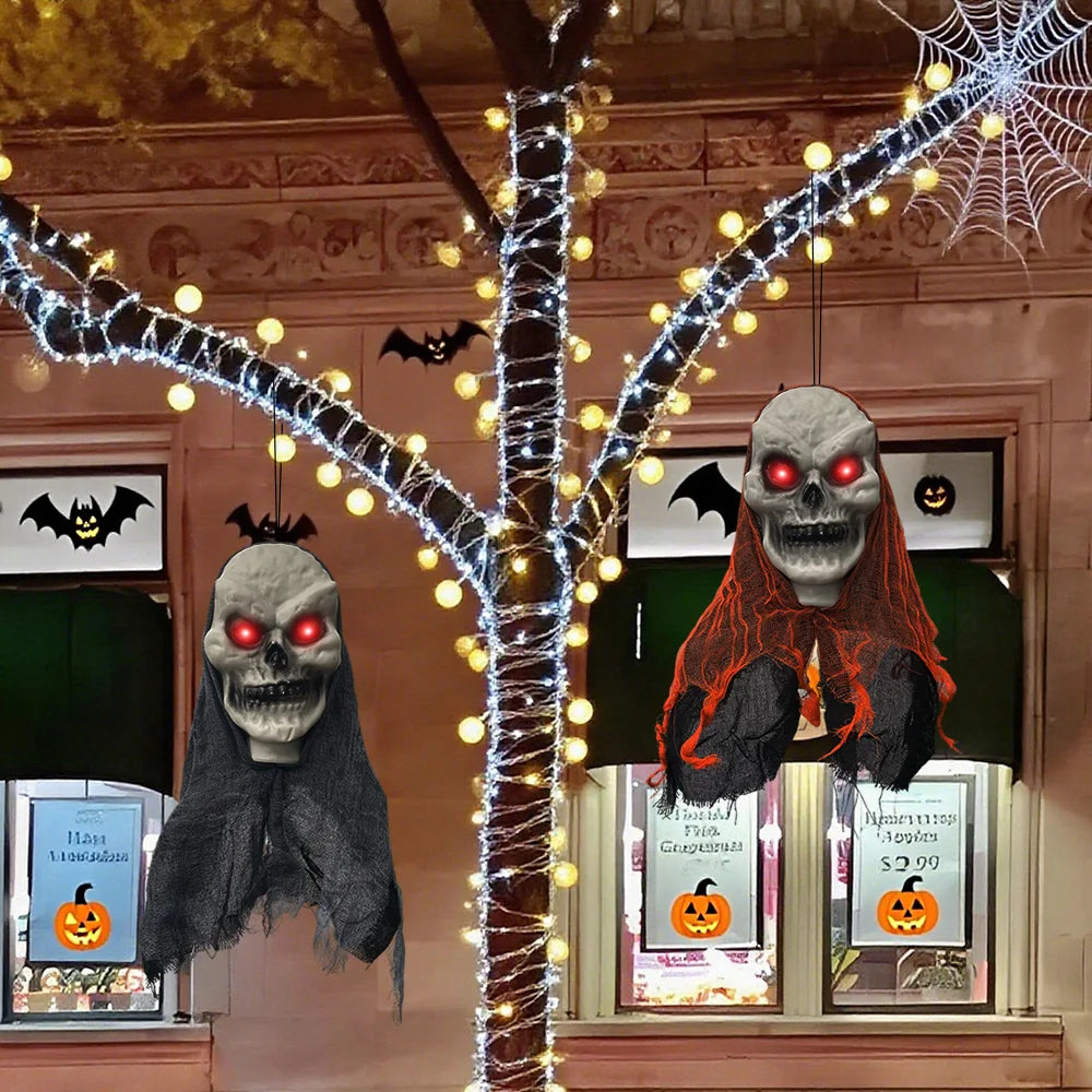 2PCS Halloween Decorations Party Hanging Skull Skeleton Ghost Ornament Horror Props Haunted Home Decoration Halloween Outdoor