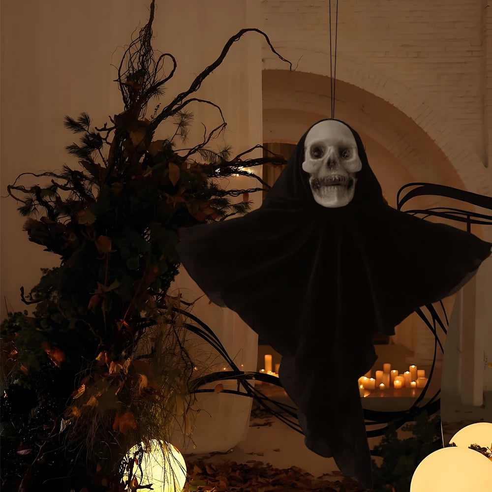 2PCS Halloween Decorations Party Hanging Skull Skeleton Ghost Ornament Horror Props Haunted Home Decoration Halloween Outdoor