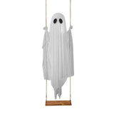Halloween Hanging Swing Ghost Decor Thicken Spooky Ghost Ornament Battery Powered Cute White Ghost Swing for Porch Yard Trees