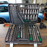 216/46pcs Mechanical Tool Socket Set, 1/2” 1/4” 3/8” Drive SAE and Metric Sizes, Universal Ratchet Wrench Kit with 72-Tooth Ratchets for Automotive, Home, Garage, Bicycle Trunk Use